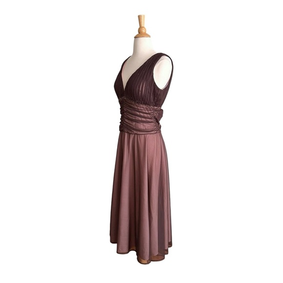 David’s Bridal Y2K Pink & Brown Beaded Mesh Empire Waist Dress Fairycore Sz 12 - Picture 5 of 16